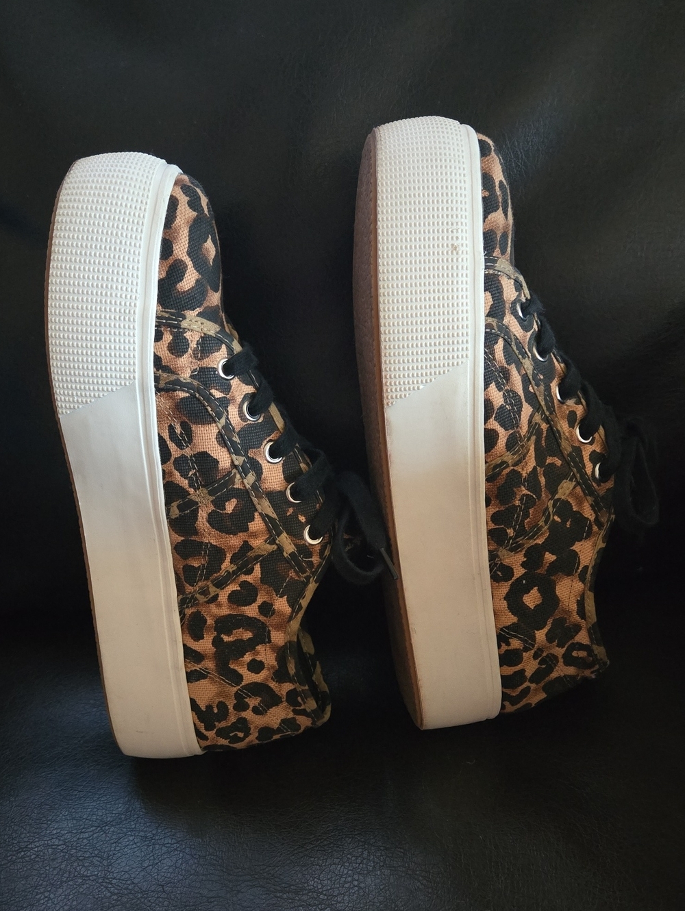 Steve Madden Emmi Leopard Print Canvas Sneakers - Black & Brown Size 10M - Picture 4 of 12